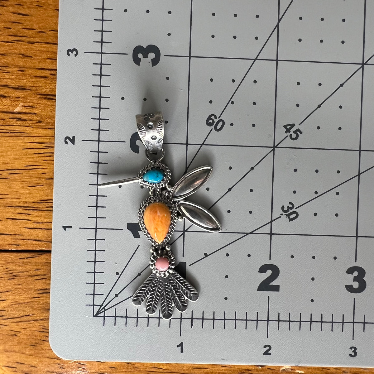 Sterling Silver Multi-Stone Hummingbird Pendant | Turquoise or Spiny Oyster