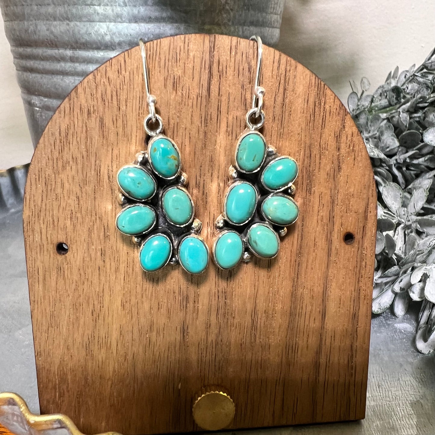 Kingman Turquoise Cluster Dangle Earrings | Sterling Silver