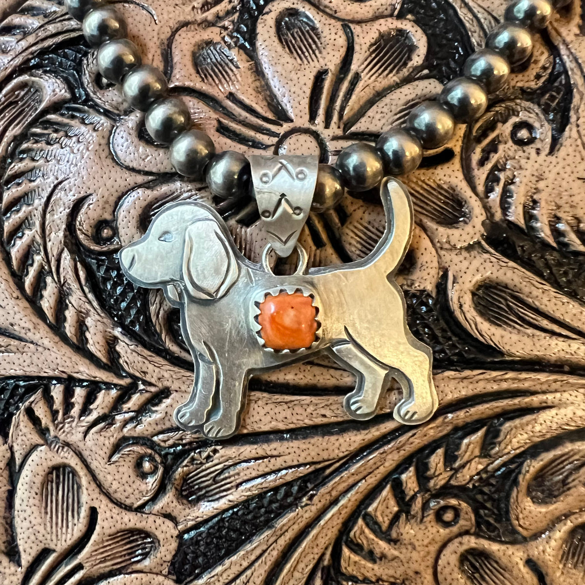 Sterling Silver Dog Pendant – Spiny Oyster, Turquoise or Queen Conch