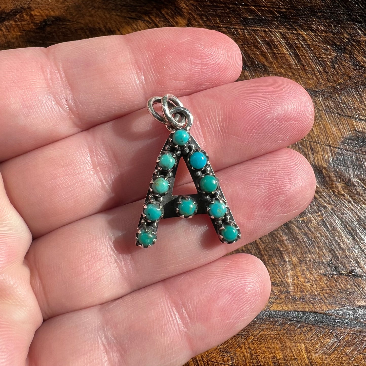 Kingman Turquoise Initial “A” Sterling Silver Pendant