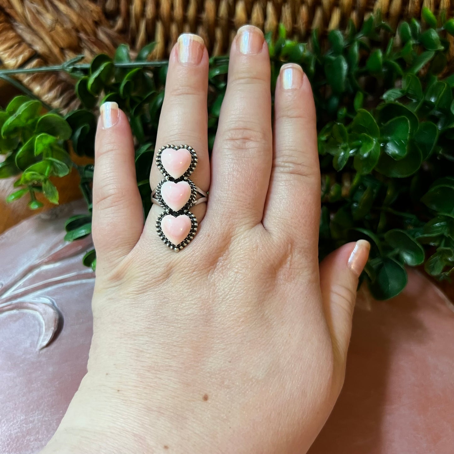 Triple Queen Conch Heart Sterling Silver Ring