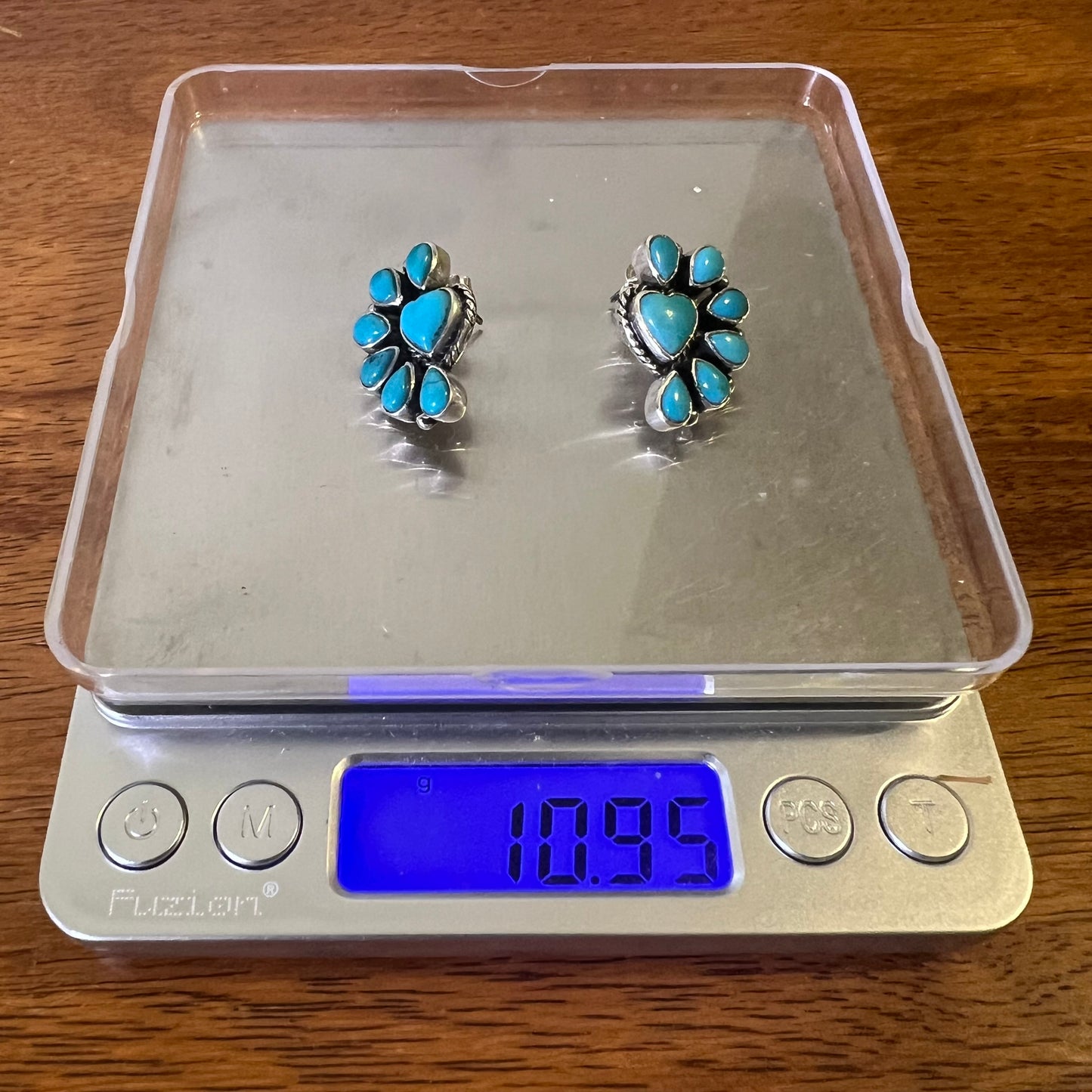 Kingman Turquoise Heart Half Cluster Stud Earrings Sterling Silver