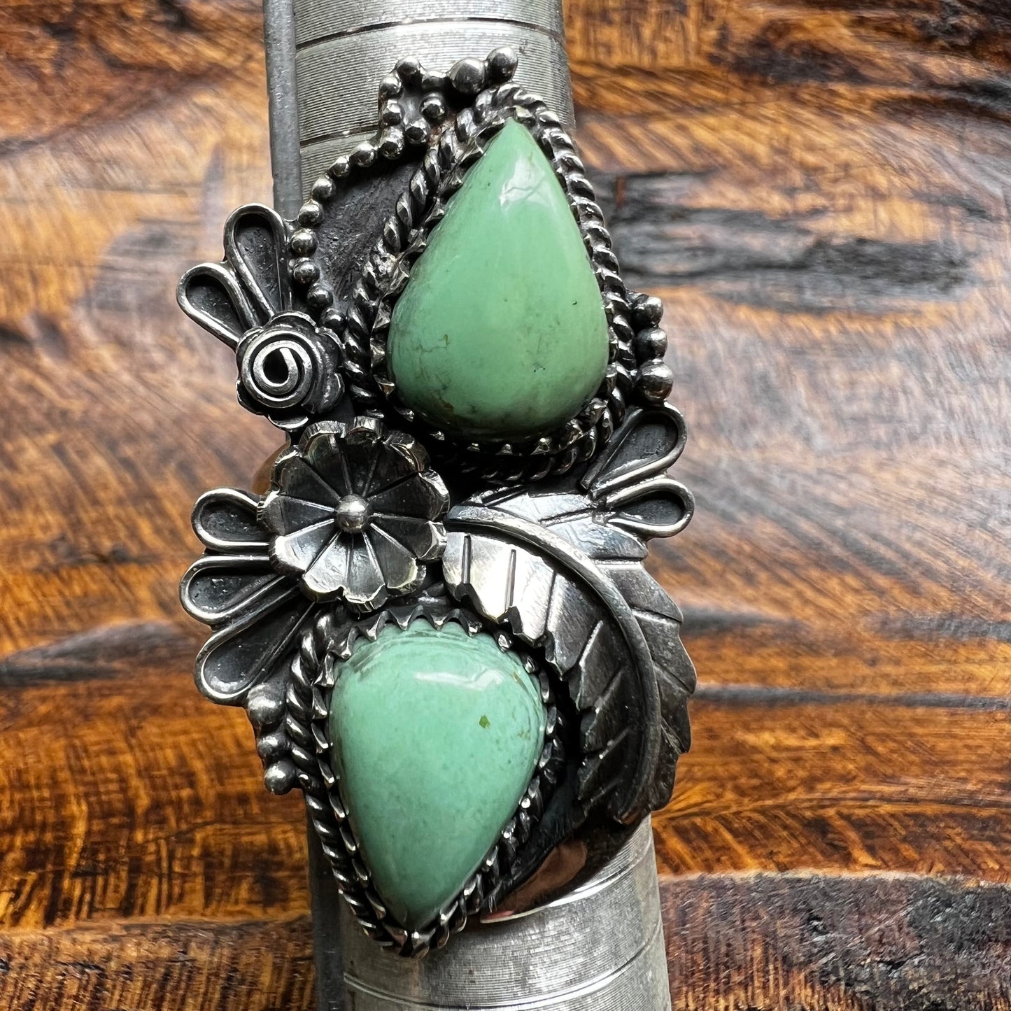 Kingman Turquoise Double Stone Statement Ring – Size 8.5 Sterling Silver