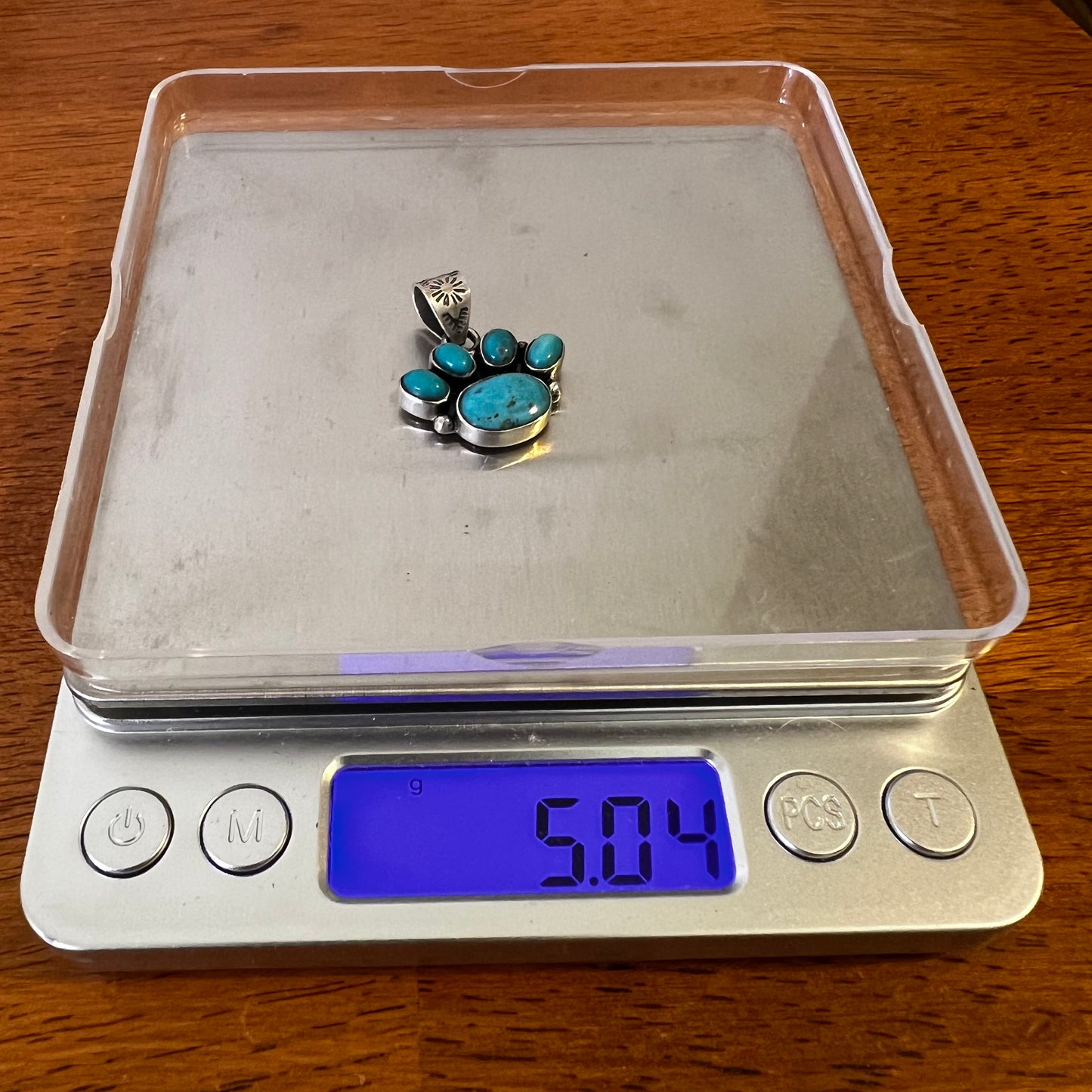 Kingman Turquoise Paw Pendant Sterling Silver Handmade Southwestern