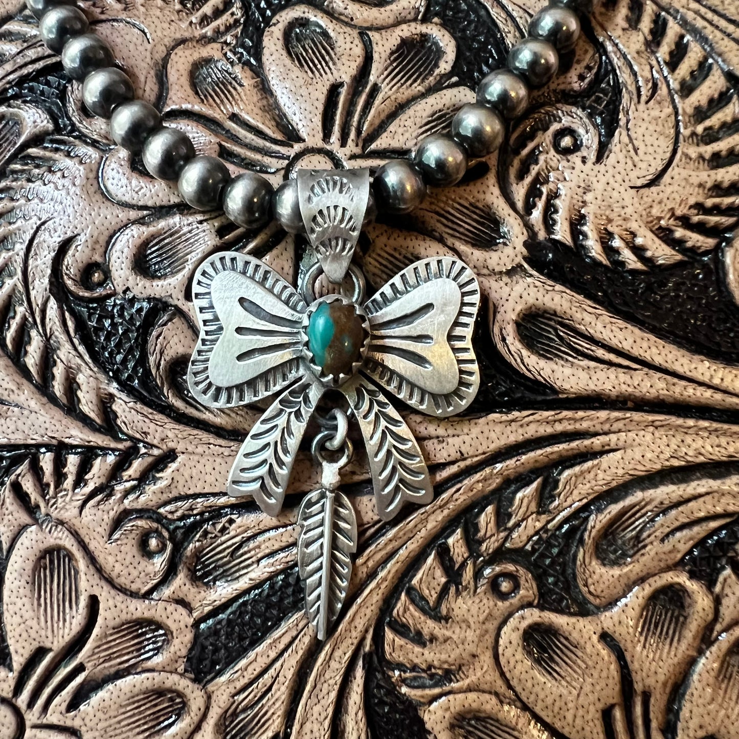 Sterling Silver Fox Turquoise Bow Pendant