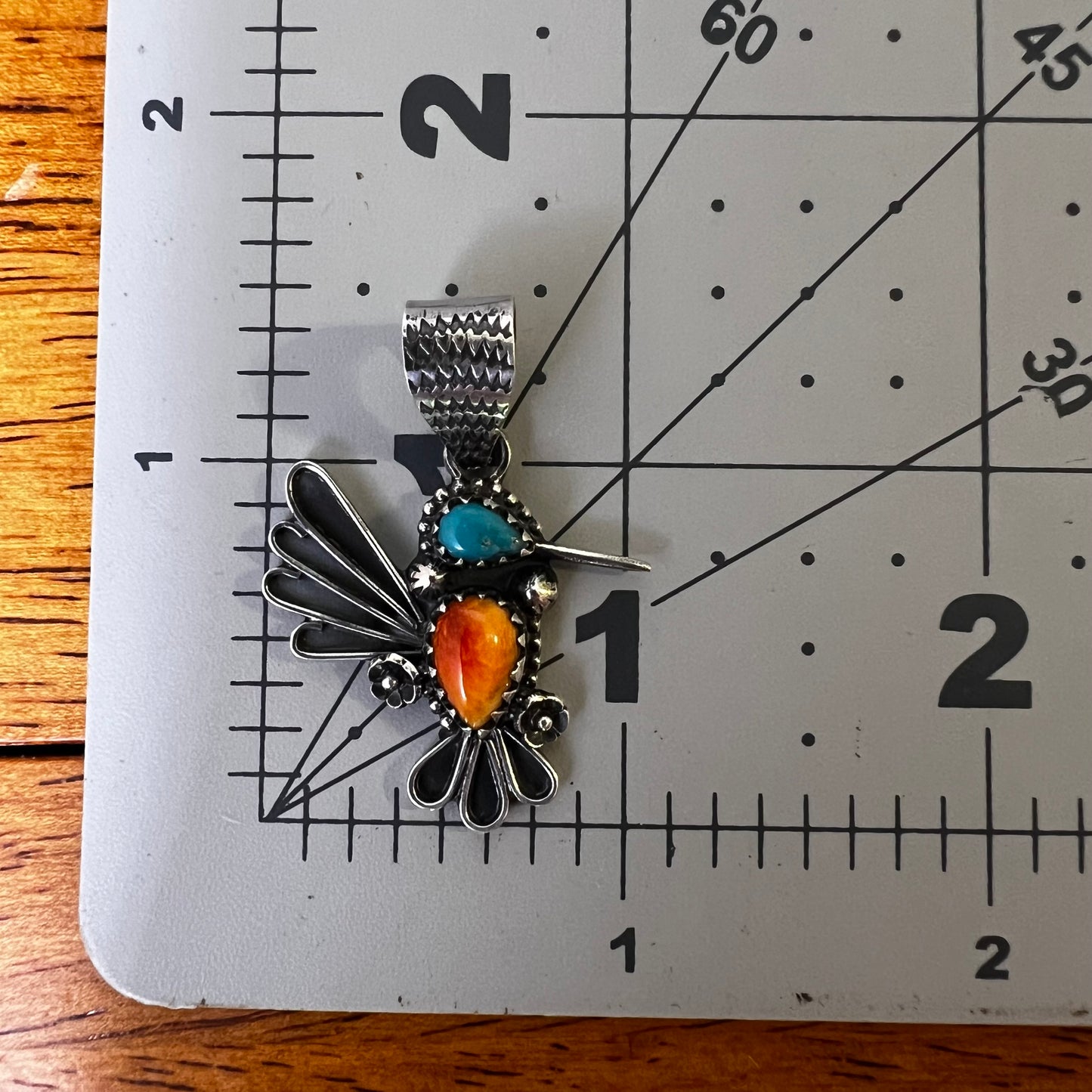 Turquoise & Spiny Oyster Hummingbird Sterling Silver Pendant