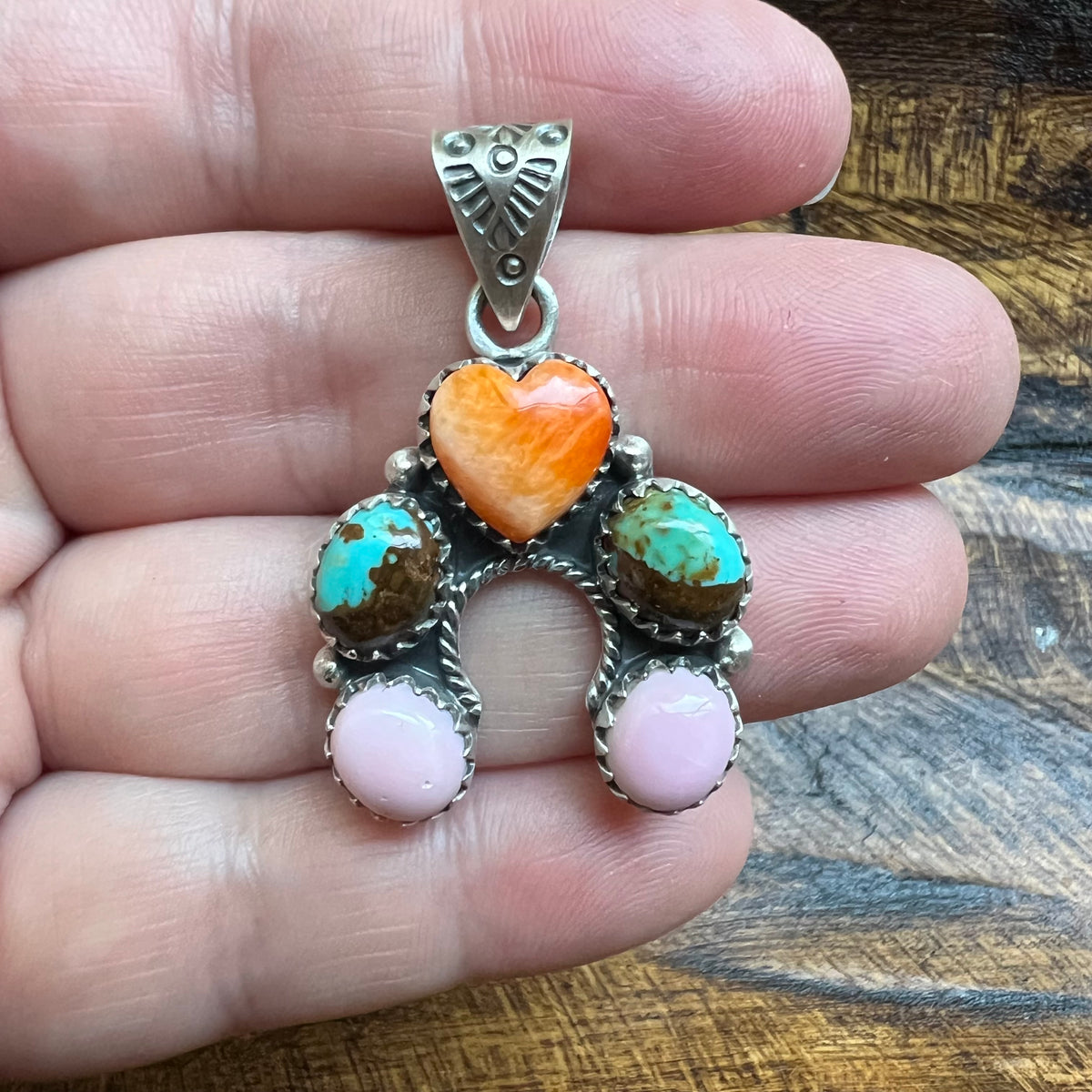 Sterling Silver Spiny Oyster Kingman Turquoise Queen Conch Naja Pendant