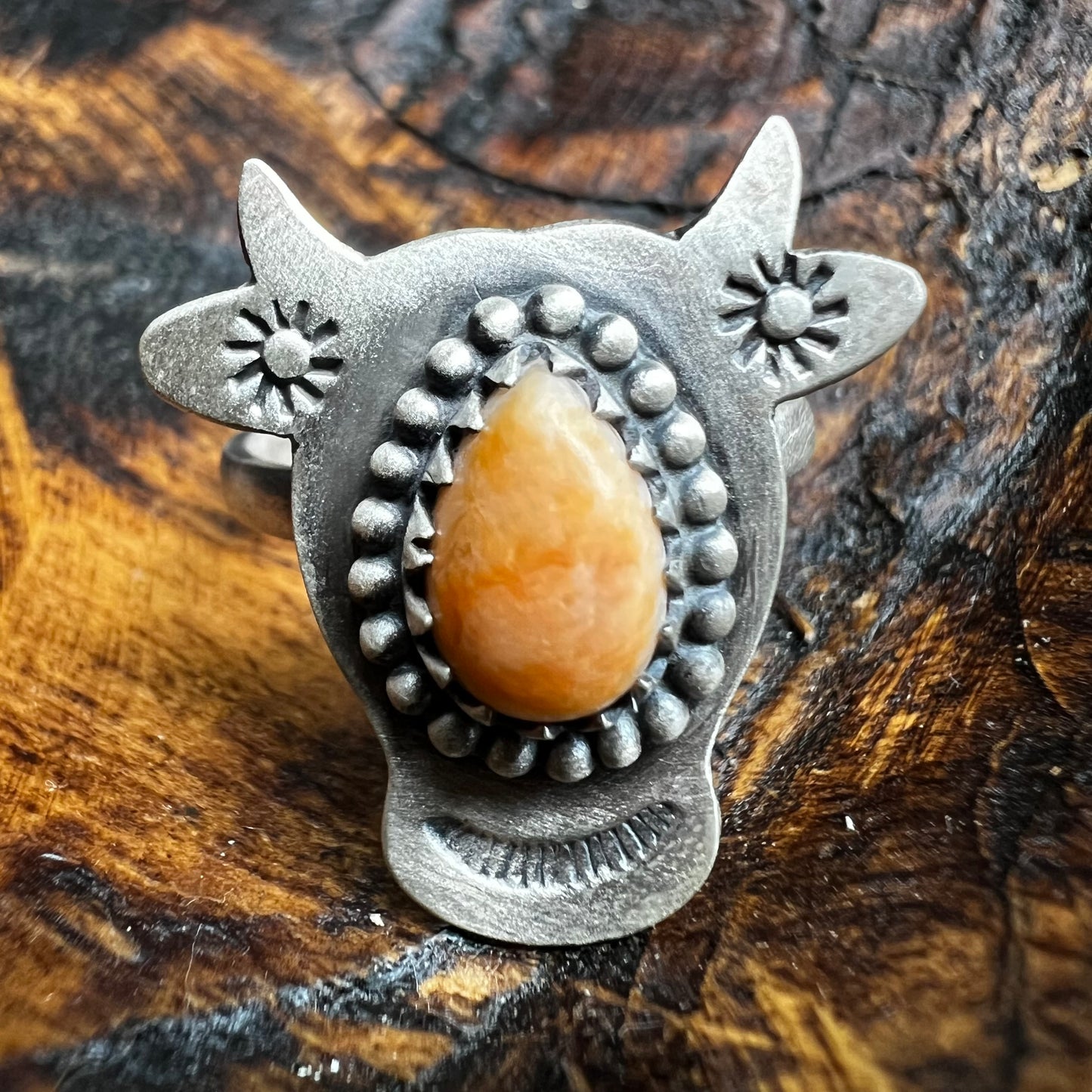 Sterling Silver Spiny Oyster Cow Ring | Adjustable Southwestern Statement Ring