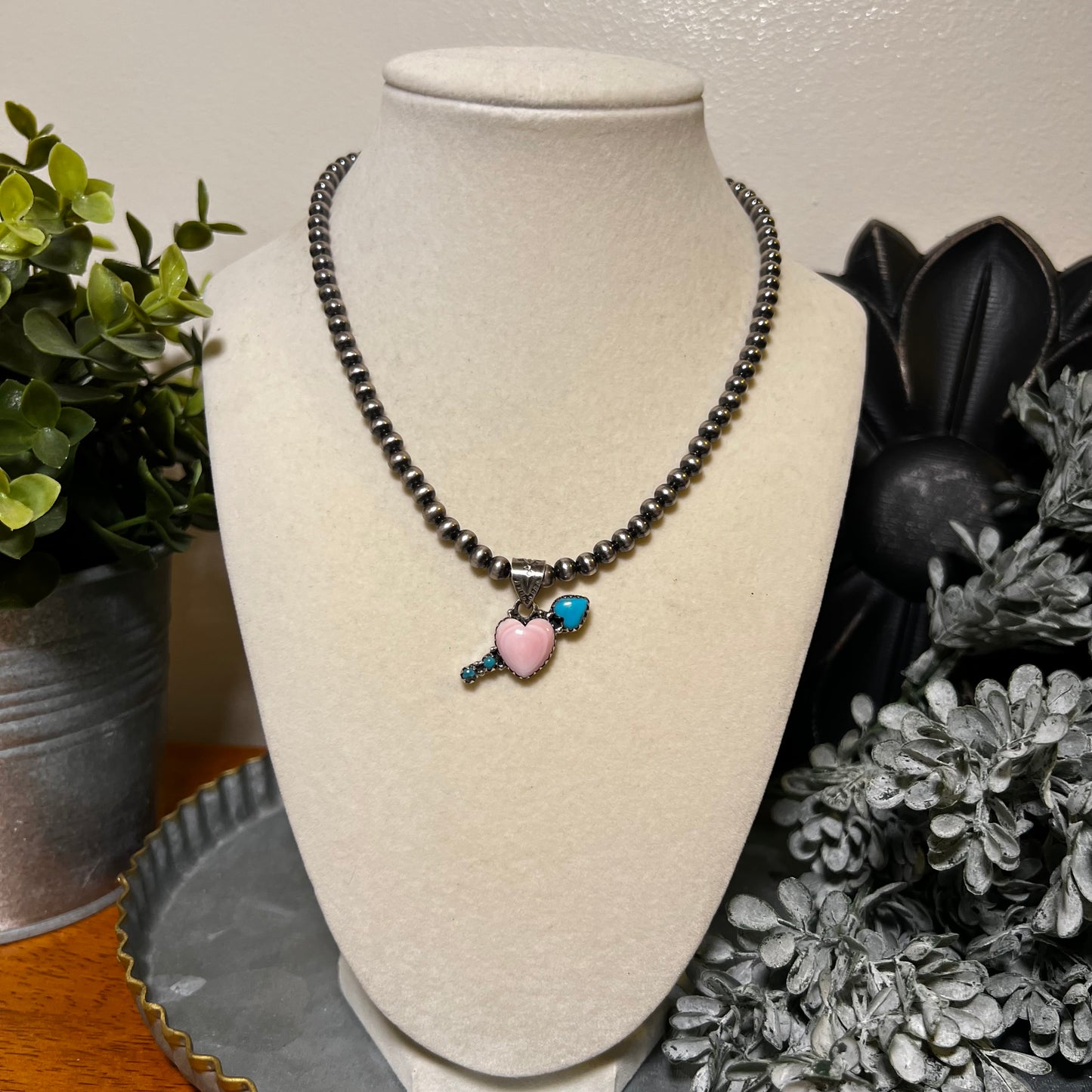 Queen Conch Heart & Kingman Turquoise Arrow Sterling Silver Pendant
