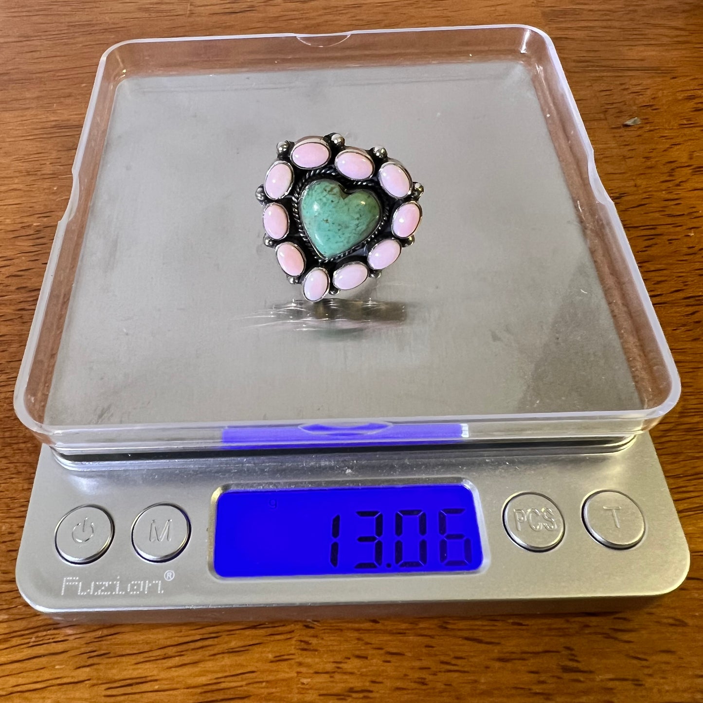 Kingman Heart & Queen Conch Cluster Ring — Sterling Silver Statement (Size ~9¼)