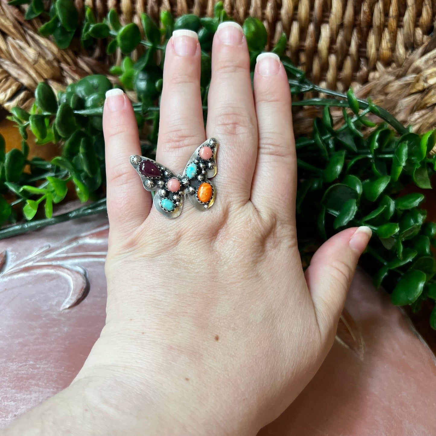 Sterling Silver Multi Stone Butterfly Ring Size 8 (Adjustable)