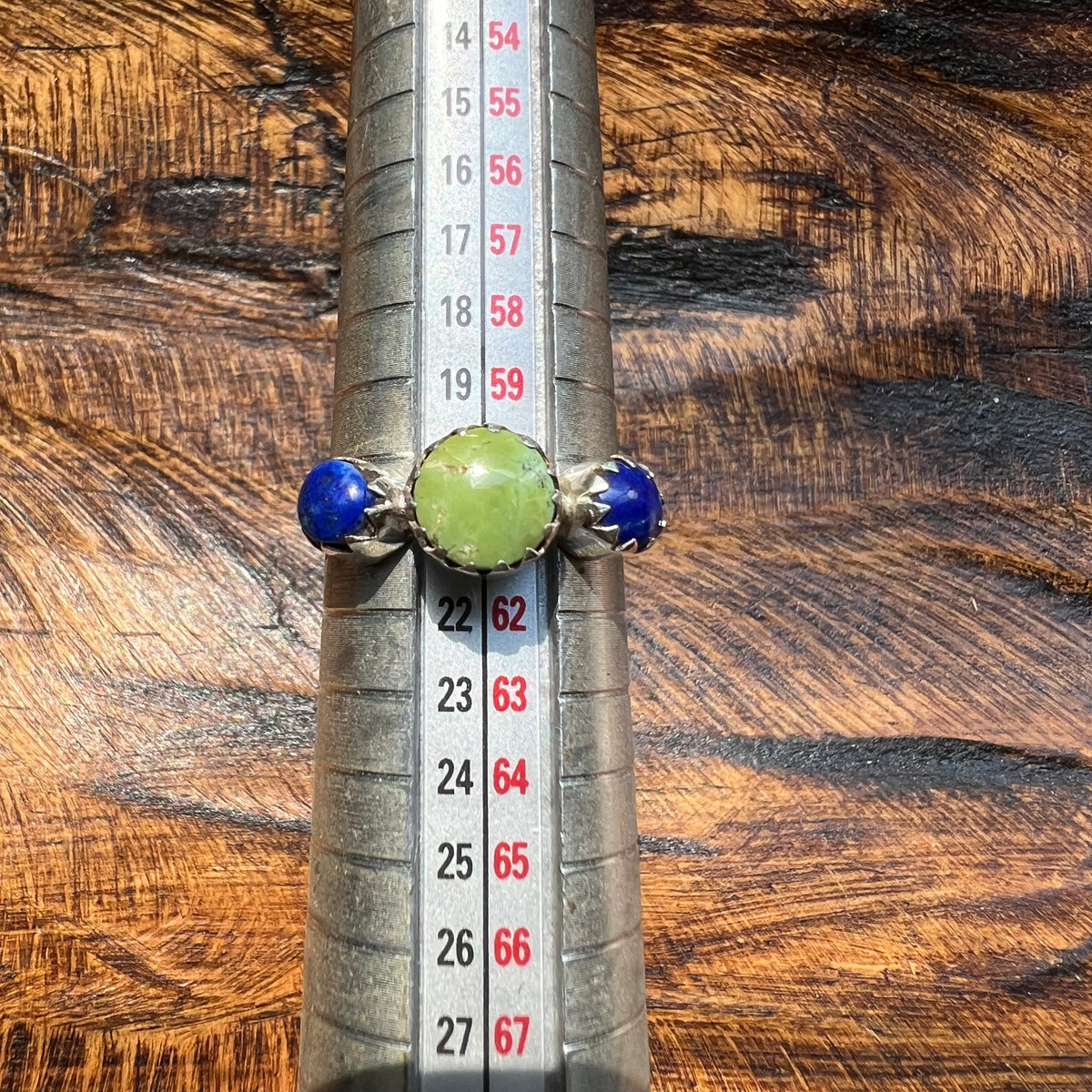 Sterling Silver Kingman Turquoise & Lapis Lazuli Three-Stone Ring