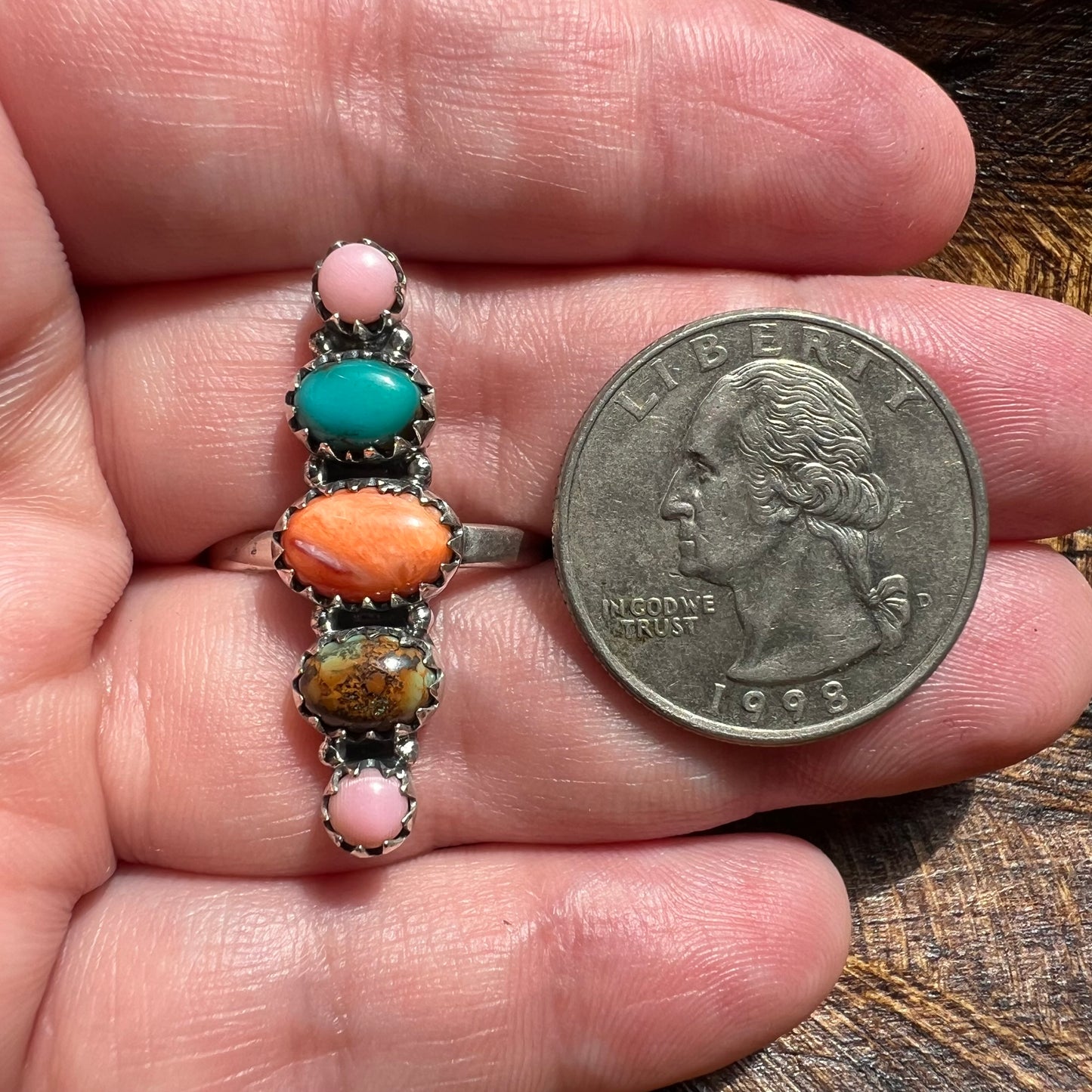Sterling Silver Spiny Oyster Kingman Turquoise Queen Conch Adjustable Ring