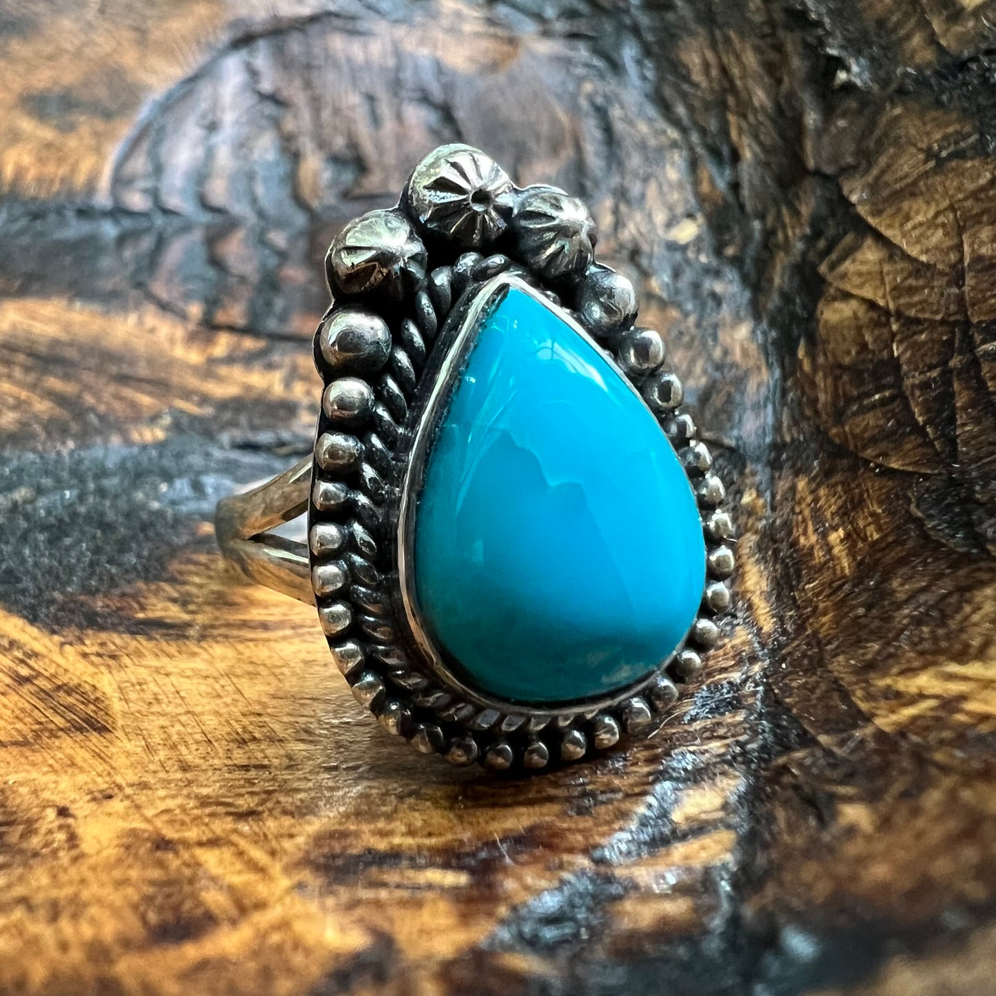 Sterling Silver Kingman Turquoise Teardrop Ring Size 8.5