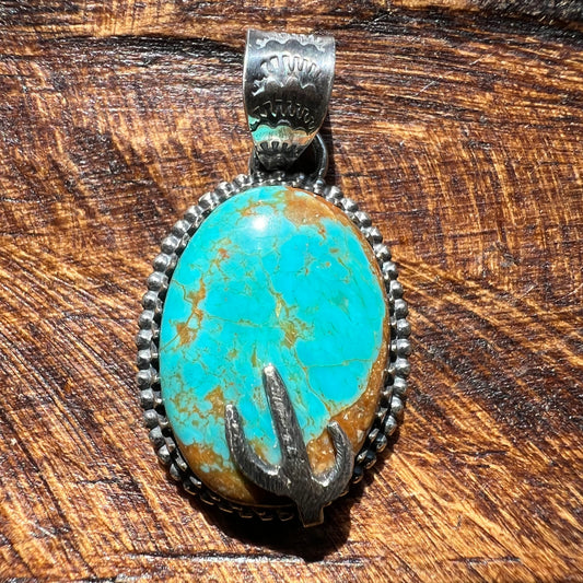 925 Sterling Silver Kingman Turquoise Cactus Pendant Handmade Southwestern