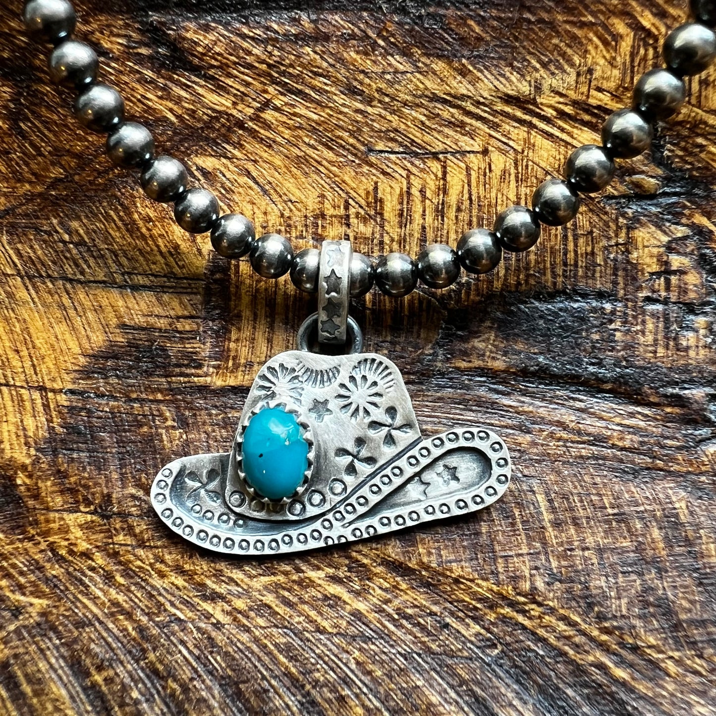 Sterling Silver Kingman Turquoise Cowboy Hat Pendant