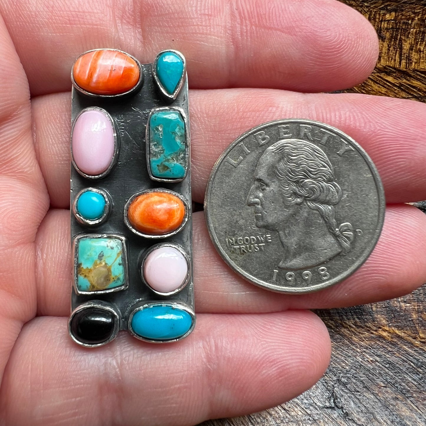 Sterling Silver Multi-Stone Statement Ring | Kingman Turquoise, Queen Conch, Spiny Oyster & Black Onyx