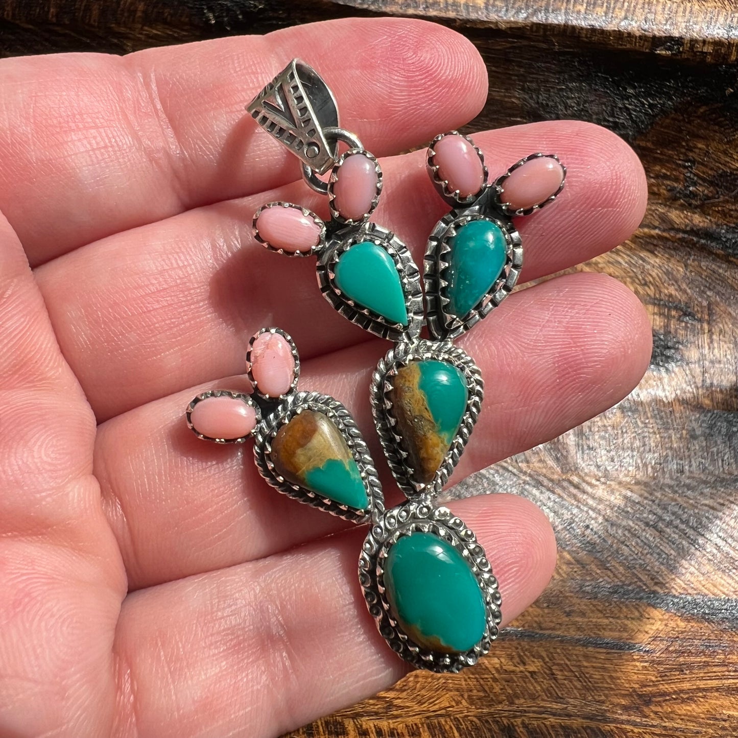 Sterling Silver Fox Turquoise Queen Conch Cactus Pendant