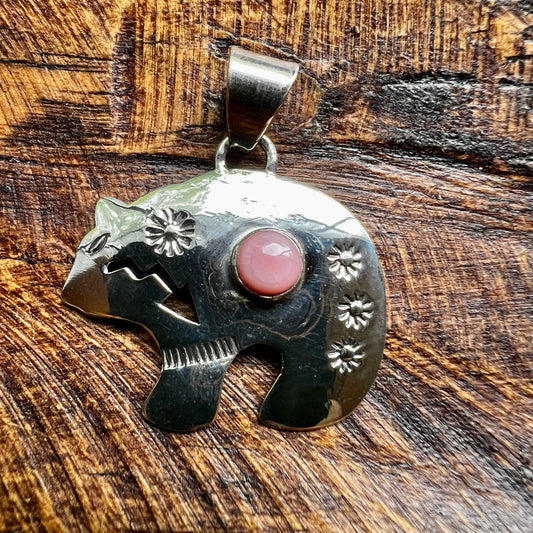 Queen Conch Bear Pendant – Sterling Silver Southwestern Bear Pendant