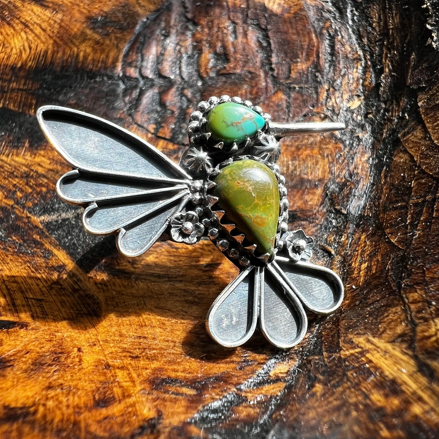 Sterling Silver Kingman Turquoise Hummingbird Ring Size 8