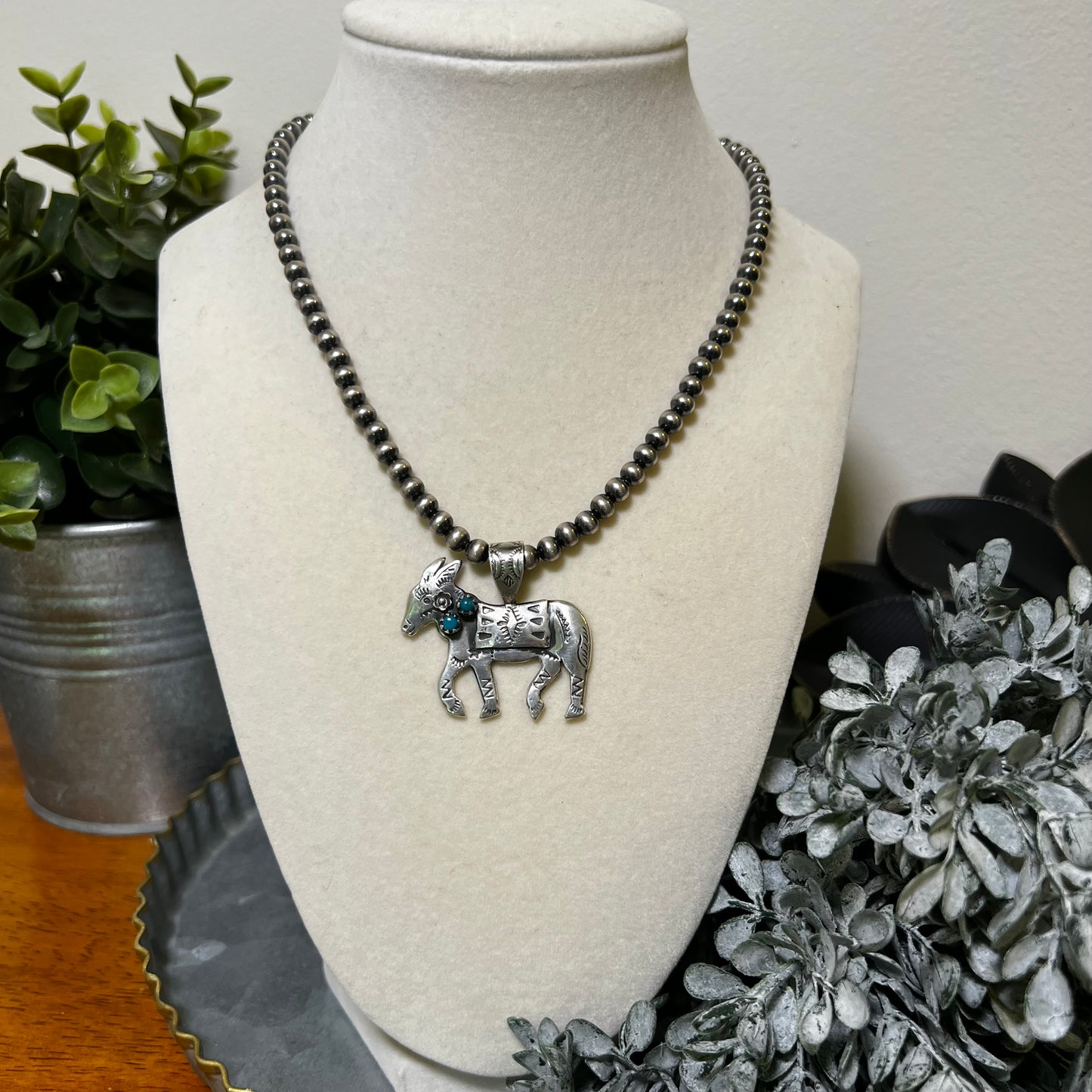 Handmade Sterling Silver Kingman Turquoise Donkey Pendant