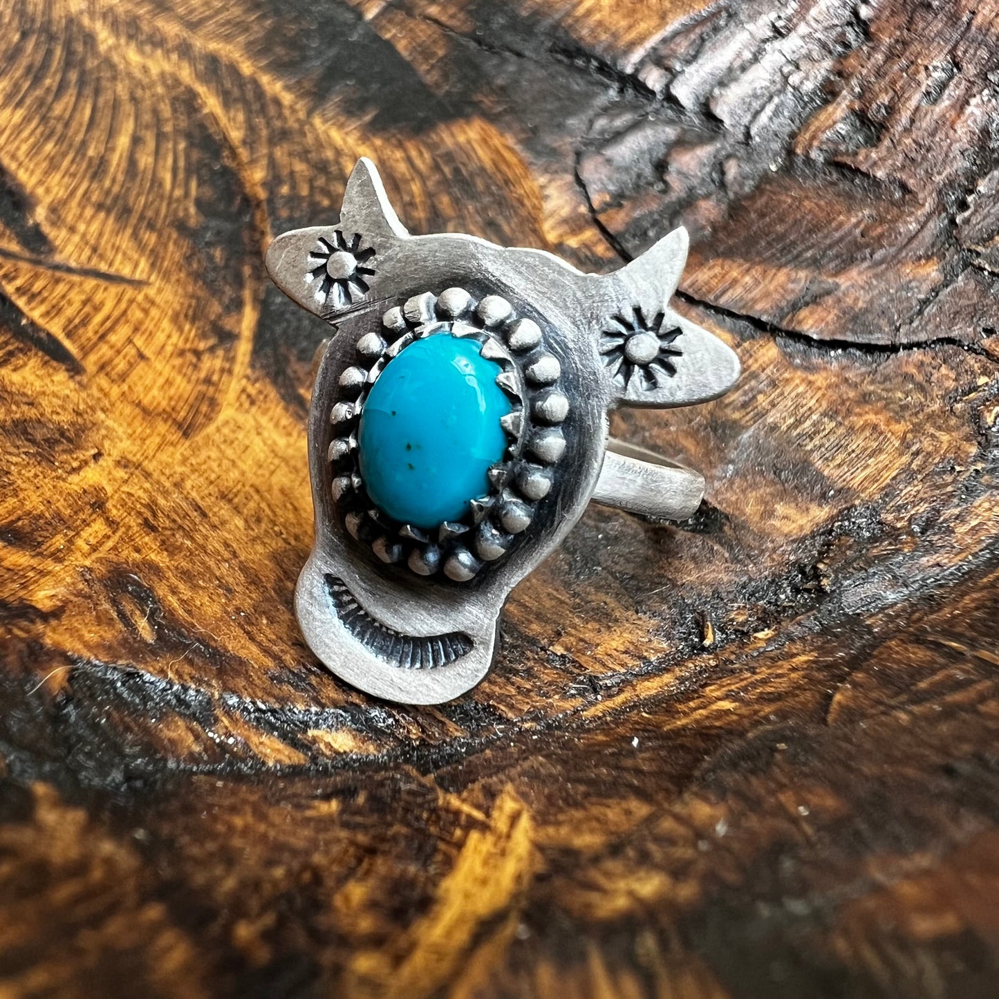 Sterling Silver Kingman Turquoise Cow Ring Adjustable