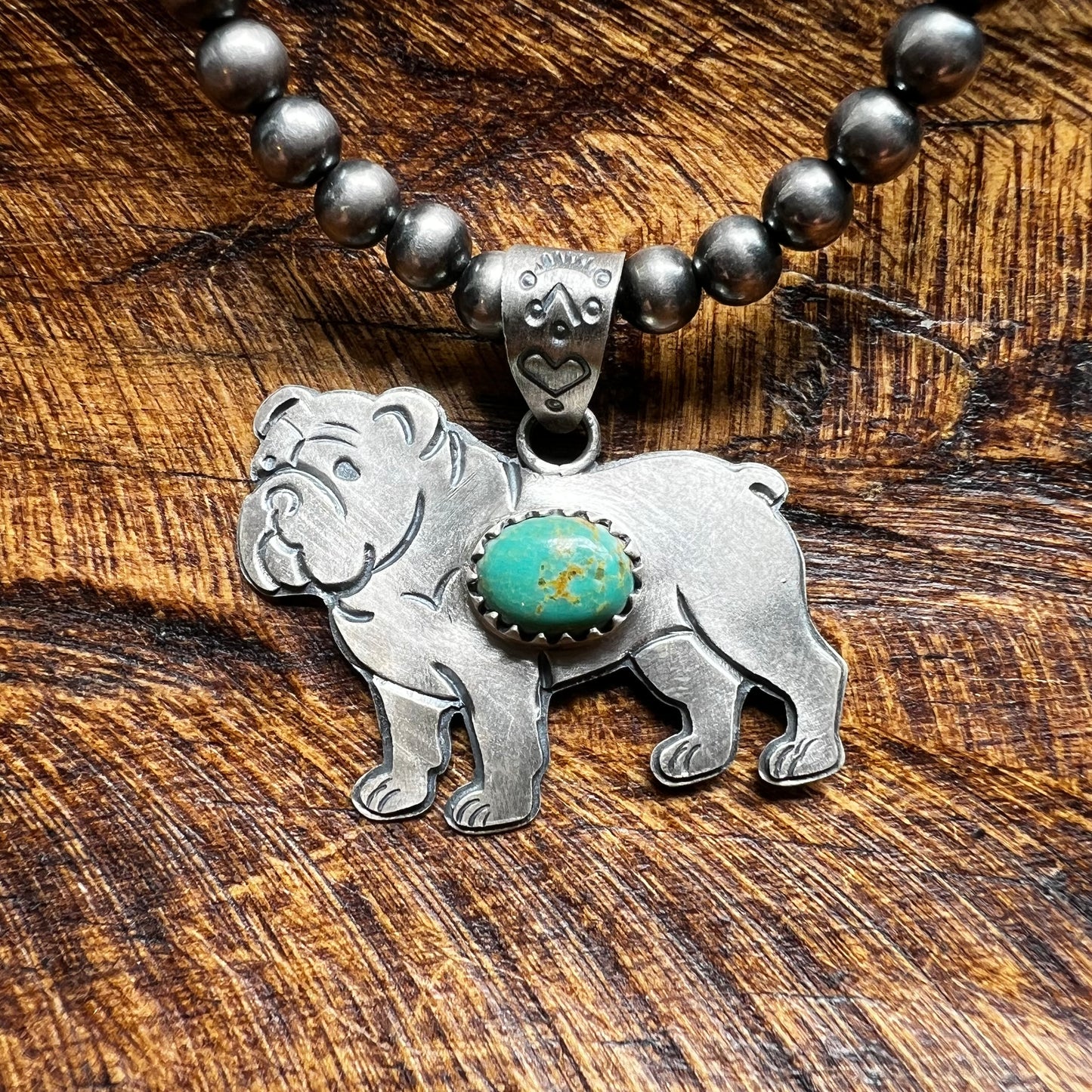 Sterling Silver Kingman Turquoise Bulldog Dog Pendant