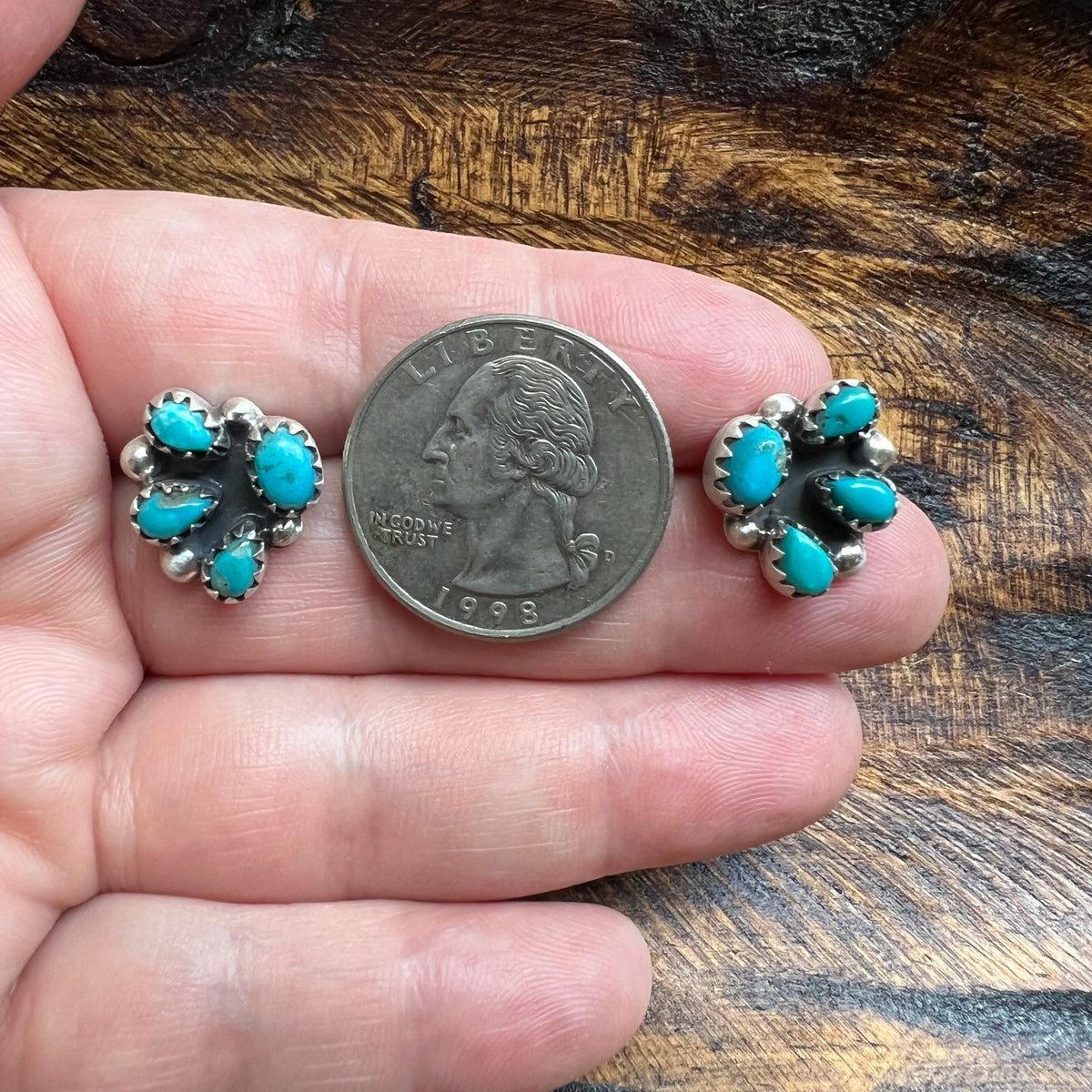 Sterling Silver Kingman Turquoise Cluster Stud Earrings