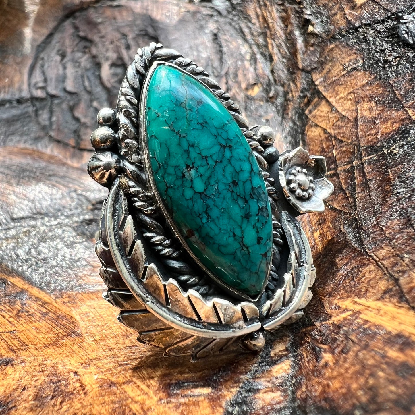 Kingman Turquoise Marquise Statement Ring in Handcrafted Sterling Silver