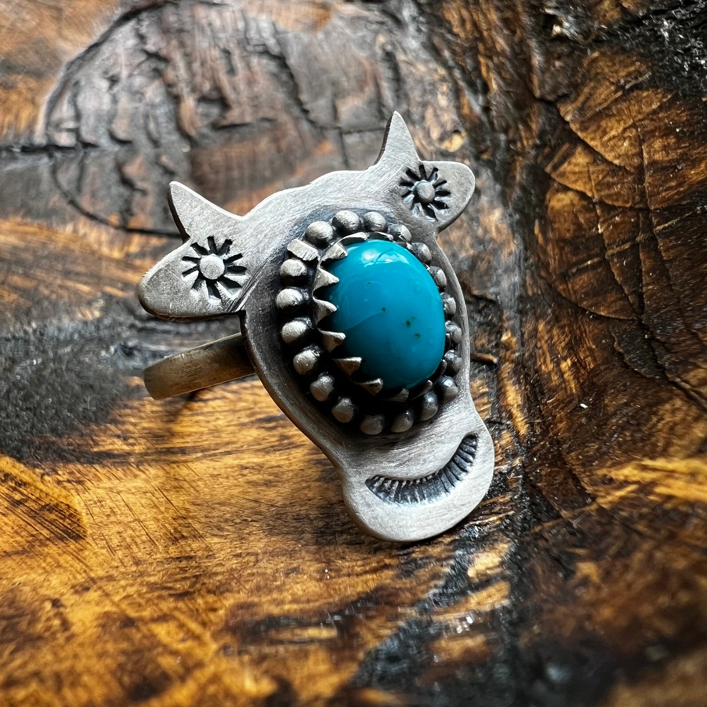 Sterling Silver Kingman Turquoise Cow Ring Adjustable