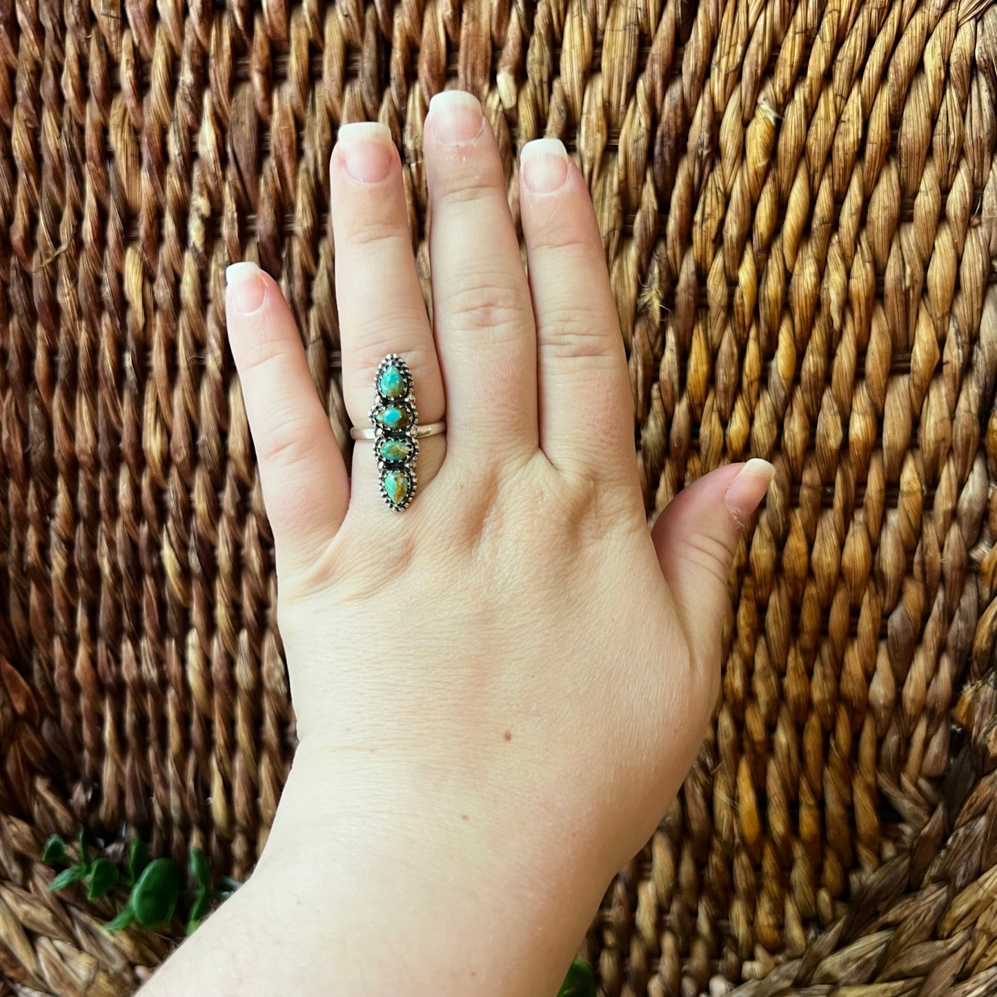 Sterling Silver Kingman Turquoise Dainty Crawler Ring Adjustable Size 8
