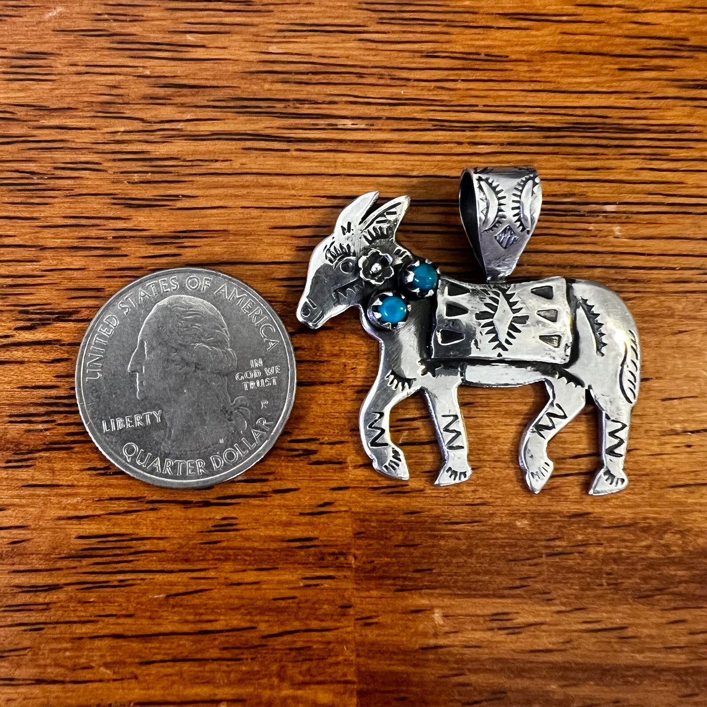 Handmade Sterling Silver Kingman Turquoise Donkey Pendant