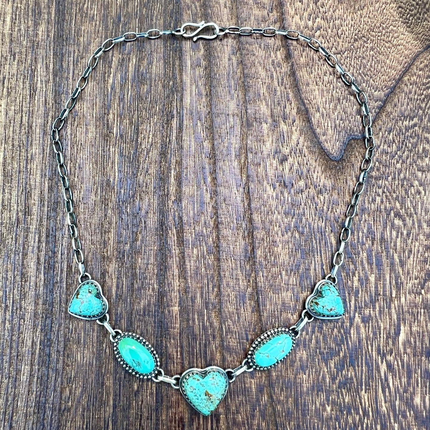 Kingman Turquoise Heart Choker Necklace – Sterling Silver Statement