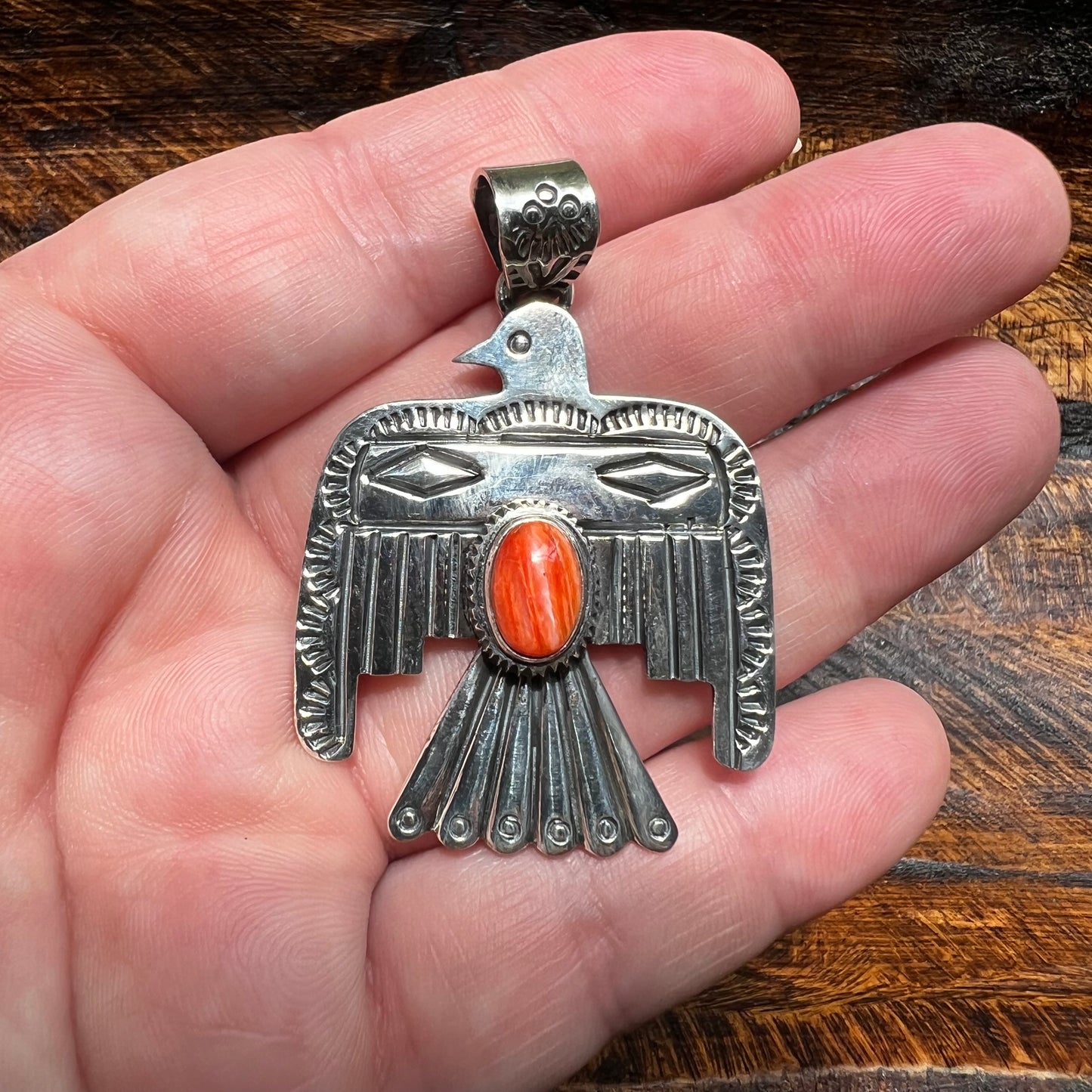 Spiny Oyster Thunderbird Sterling Silver Pendant