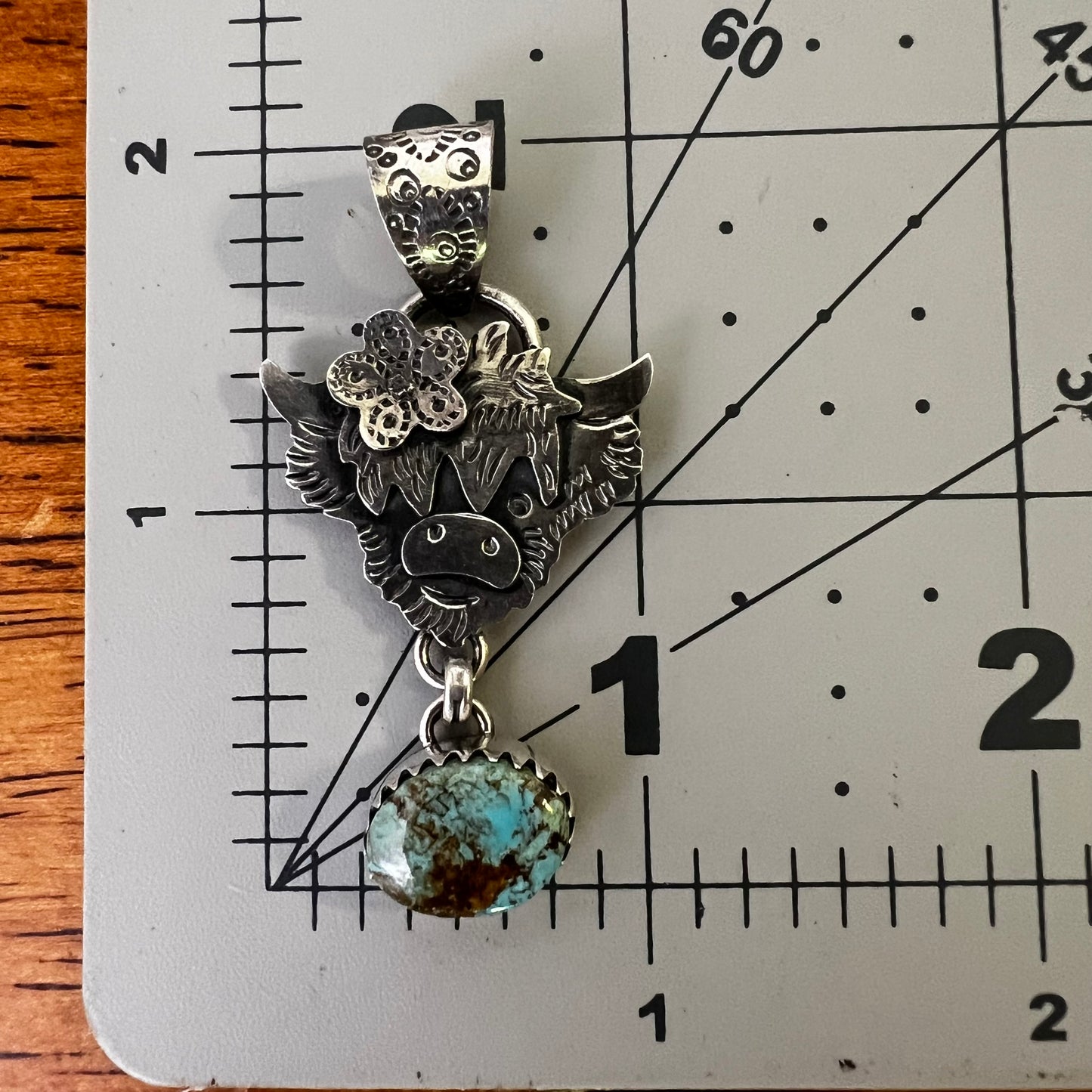 Highland Cow Kingman Turquoise Sterling Silver Pendant