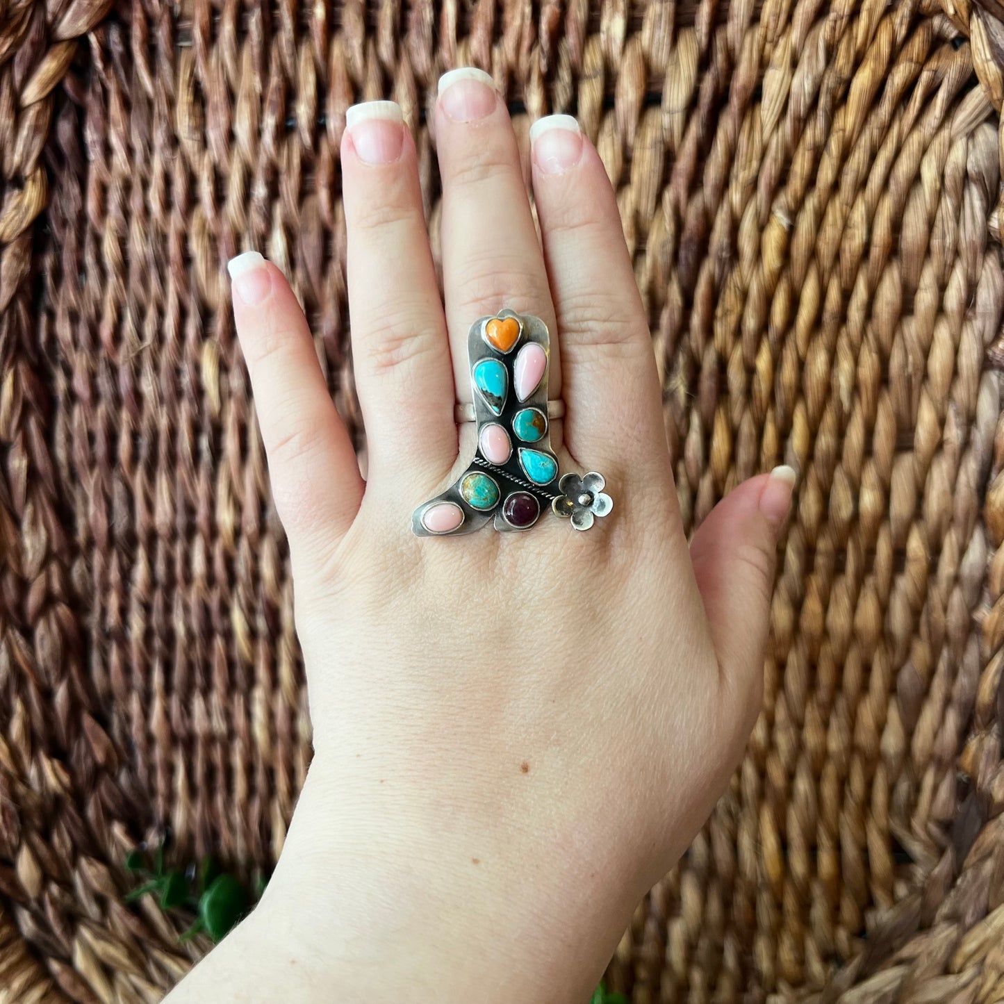 Sterling Silver | Multi Stone Statement Boot Ring | Size 10.5 Adjustable