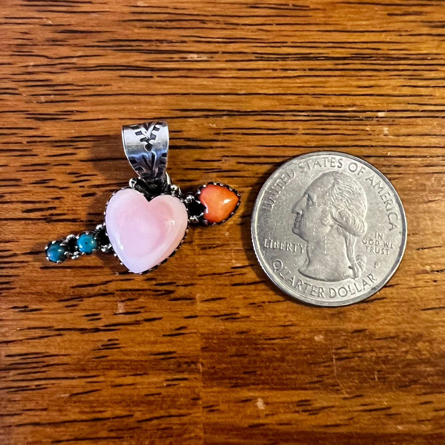 Sterling Silver Pink Conch Heart Arrow Pendant