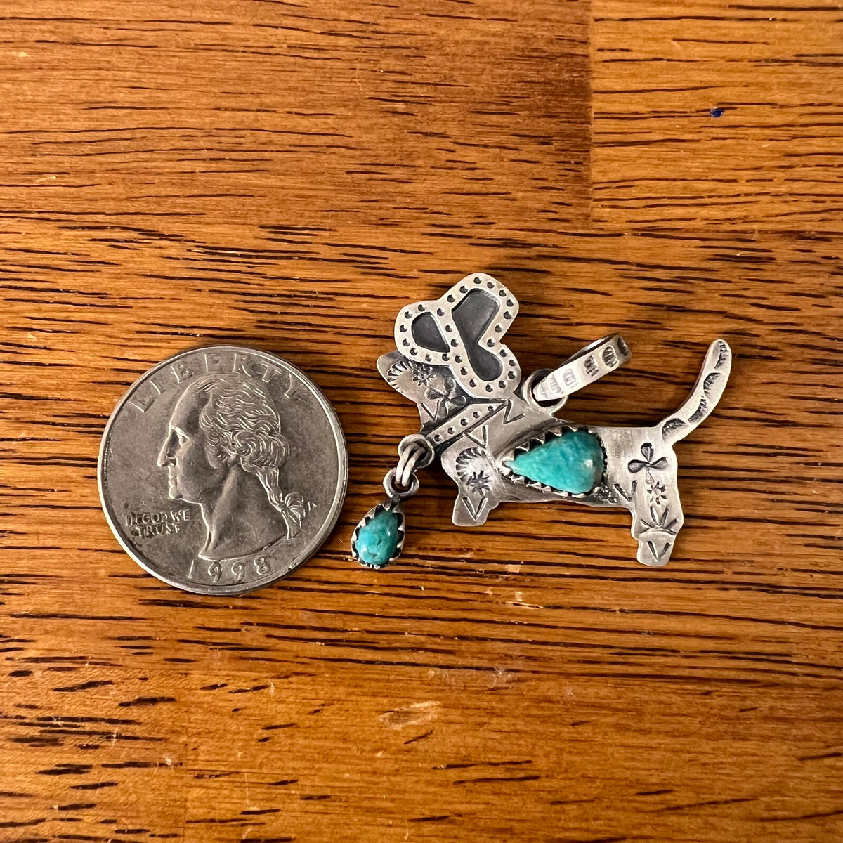 Sterling Silver Kingman Turquoise Cowboy Dachshund Pendants