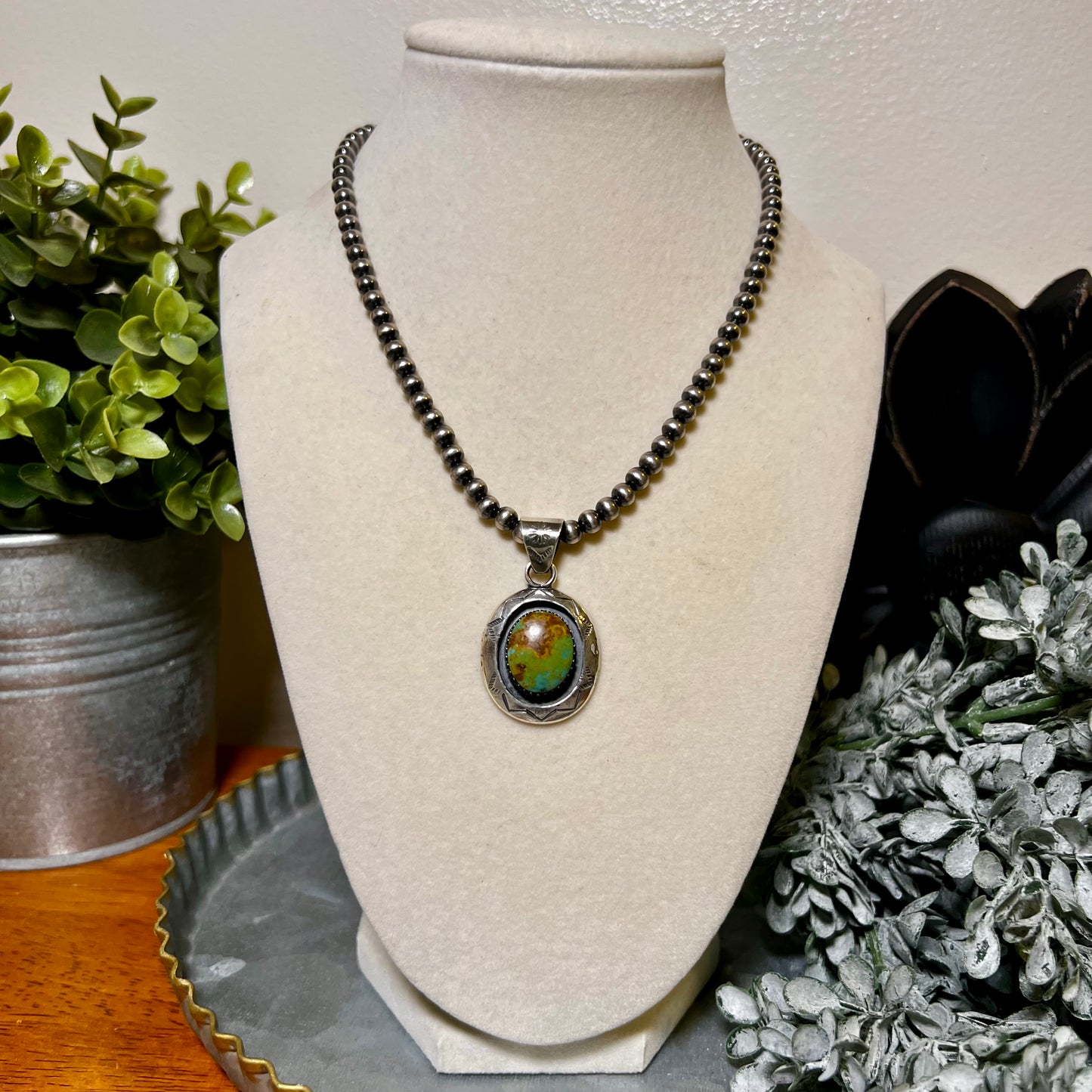 Sterling Silver Kingman Turquoise Shadowbox Pendant