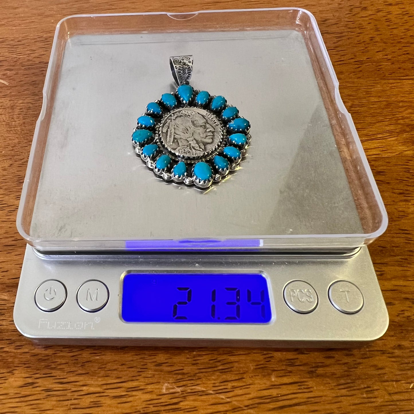 1936 Buffalo Nickel & Kingman Turquoise Cluster Pendant