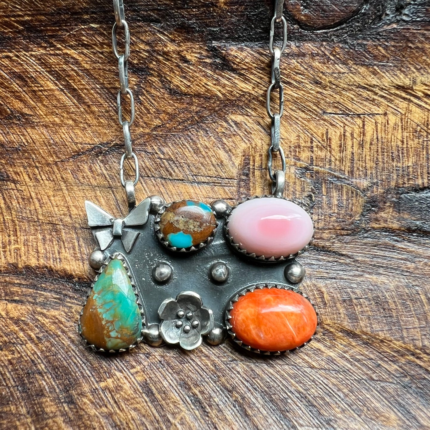 Sterling Silver Multistone Turquoise Bar Necklace