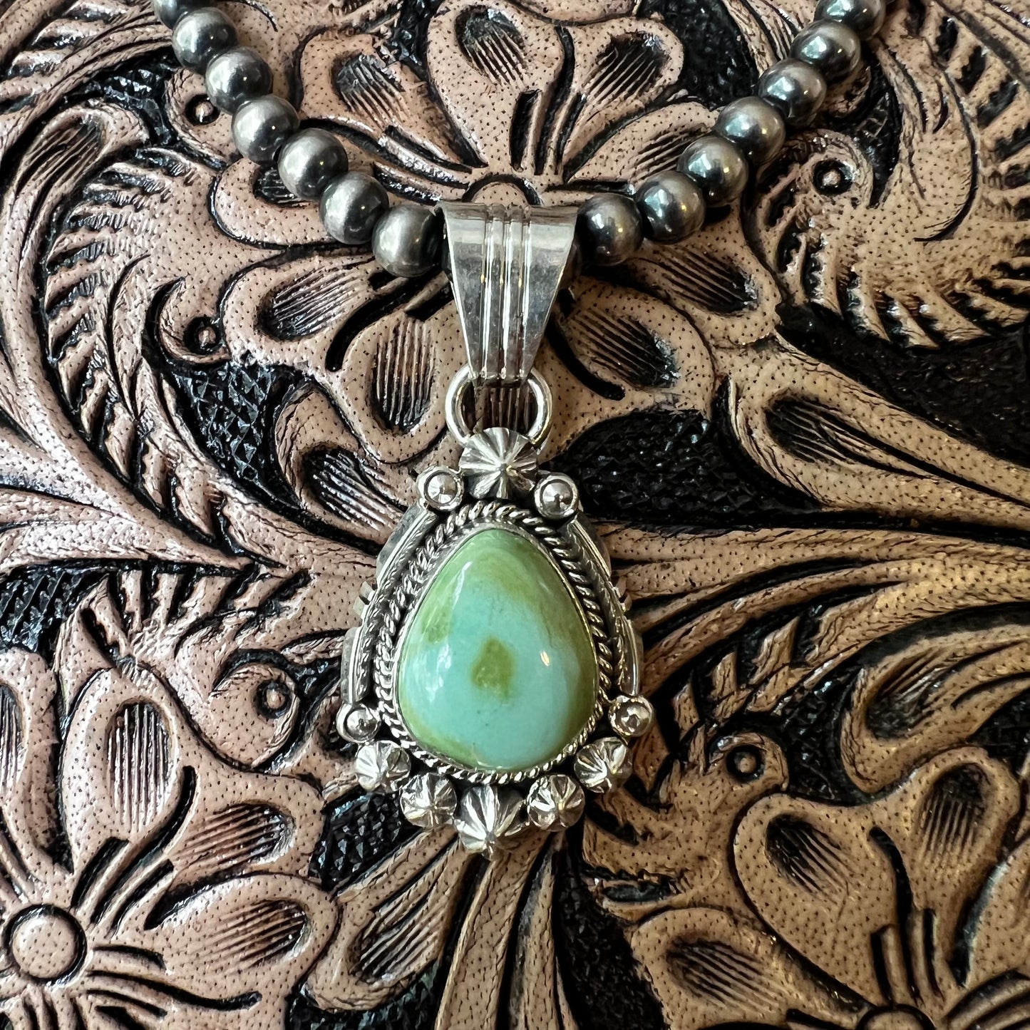 Native American Sonoran Gold Turquoise Sterling Silver Pendant by Marita Benally
