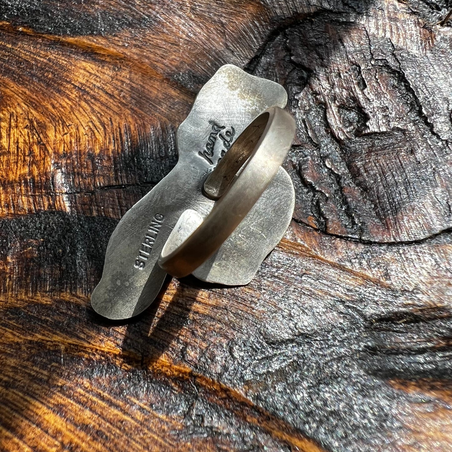 Sterling Silver Spiny Oyster Running Horse Ring Size 8 Adjustable