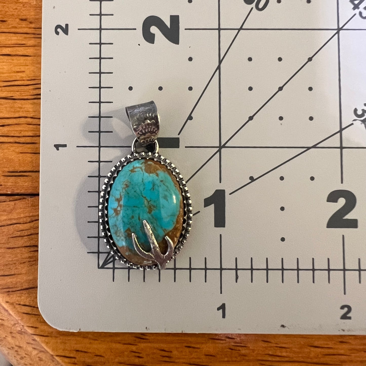 925 Sterling Silver Kingman Turquoise Cactus Pendant Handmade Southwestern