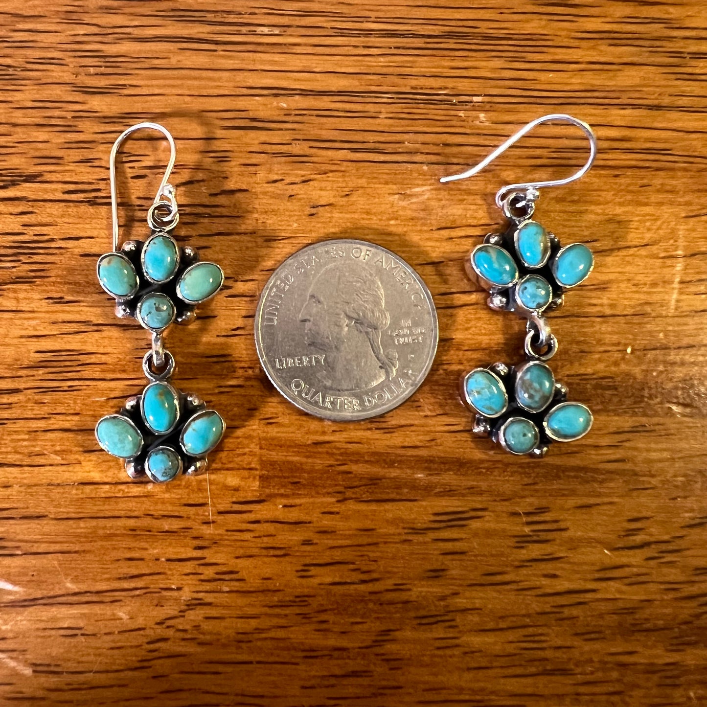 Kingman Turquoise Cluster Dangle Earrings in Sterling Silver