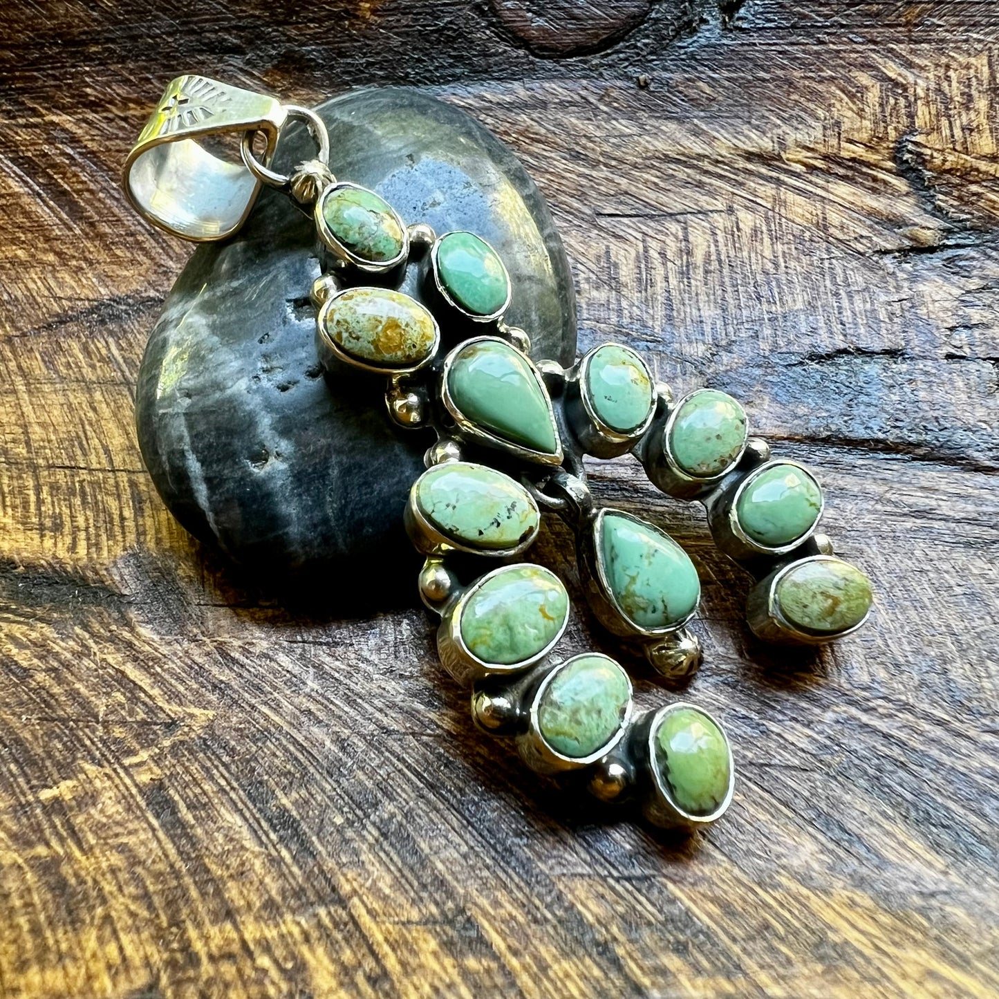 Kingman Turquoise Cluster Naja Pendant – Sterling Silver Southwestern
