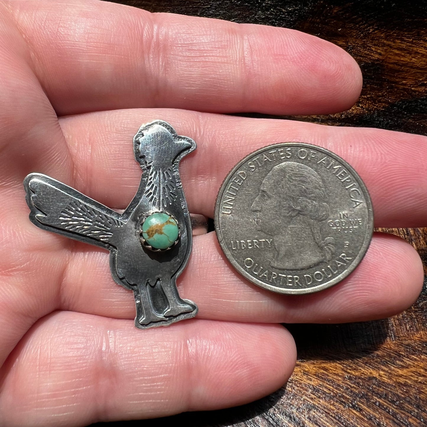 Sterling Silver Kingman Turquoise Roadrunner Ring – Handmade Southwestern Statement Size 9