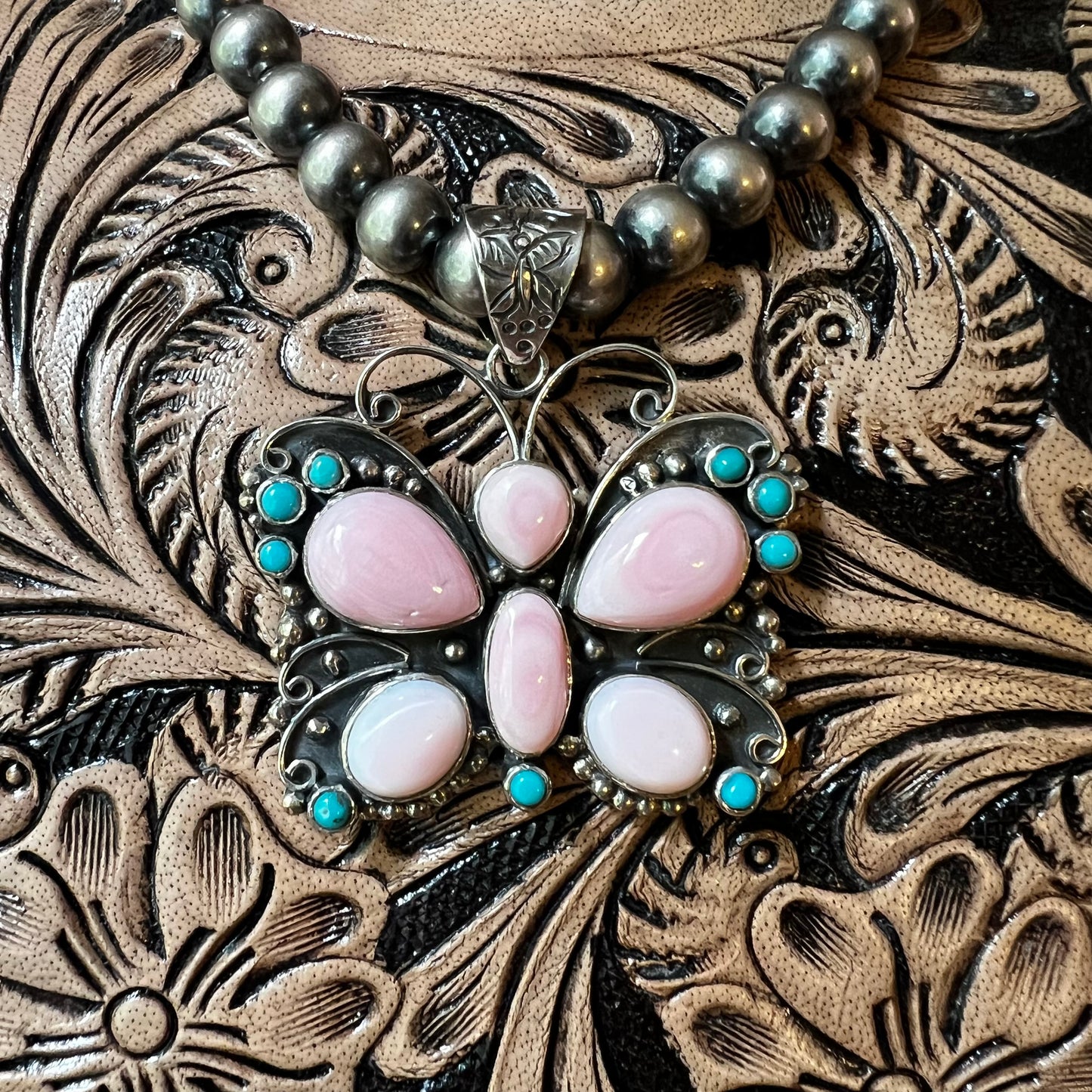 Sterling Silver Queen Conch & Kingman Turquoise Butterfly Pendant