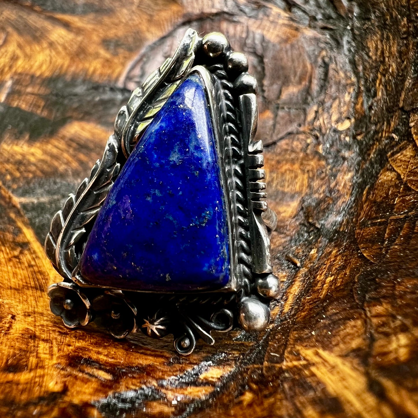 Lapis Lazuli Triangular Statement Ring in Sterling Silver Size 8.5