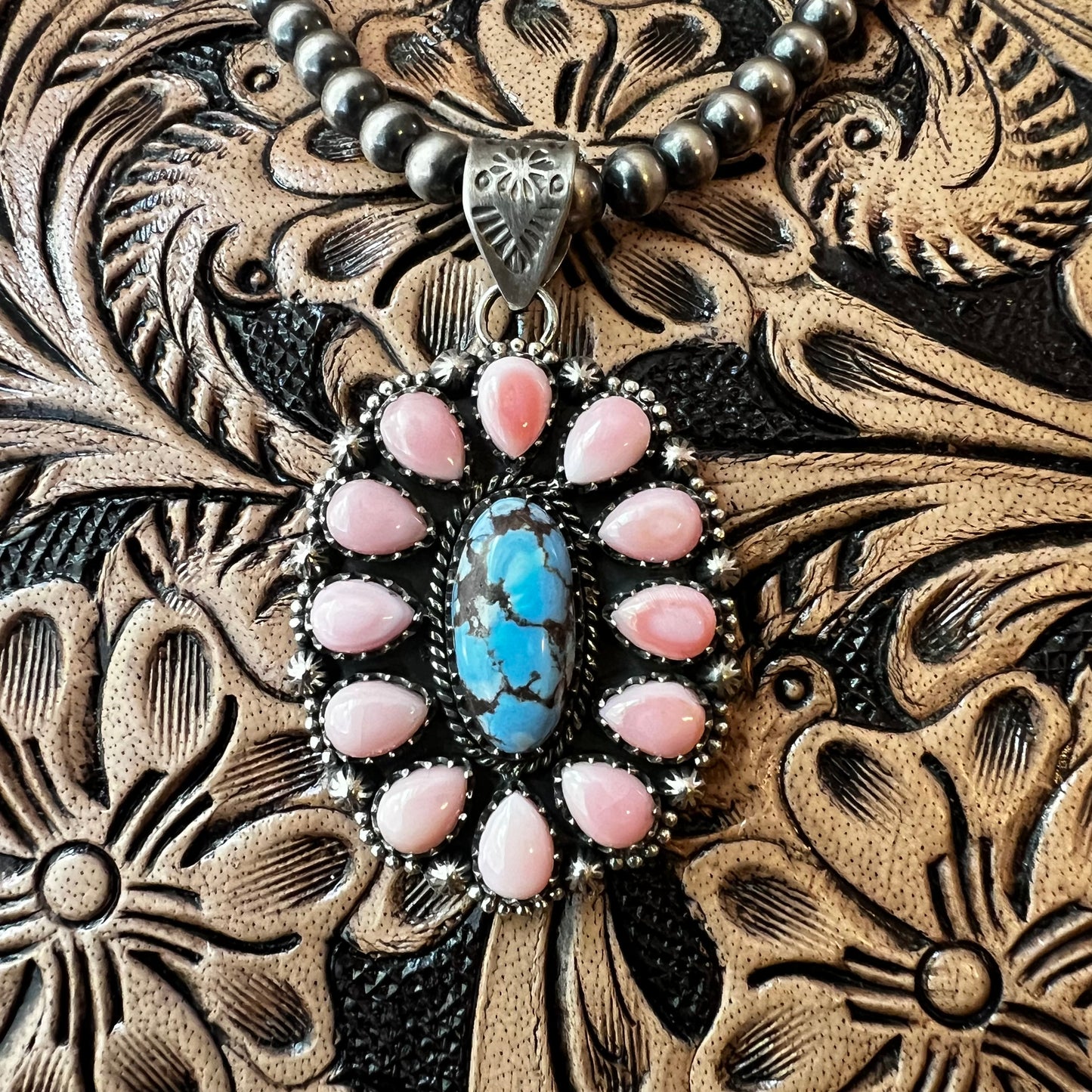 Golden Hills Turquoise & Queen Conch Statement Cluster Sterling Silver Pendant